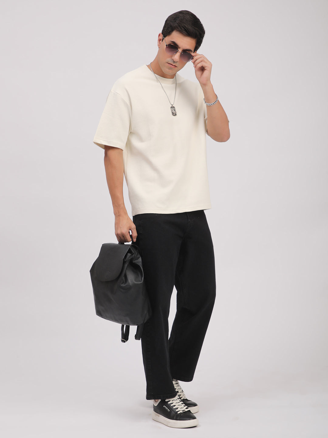 Textured Knit T-Shirt for Men. (Off-White)