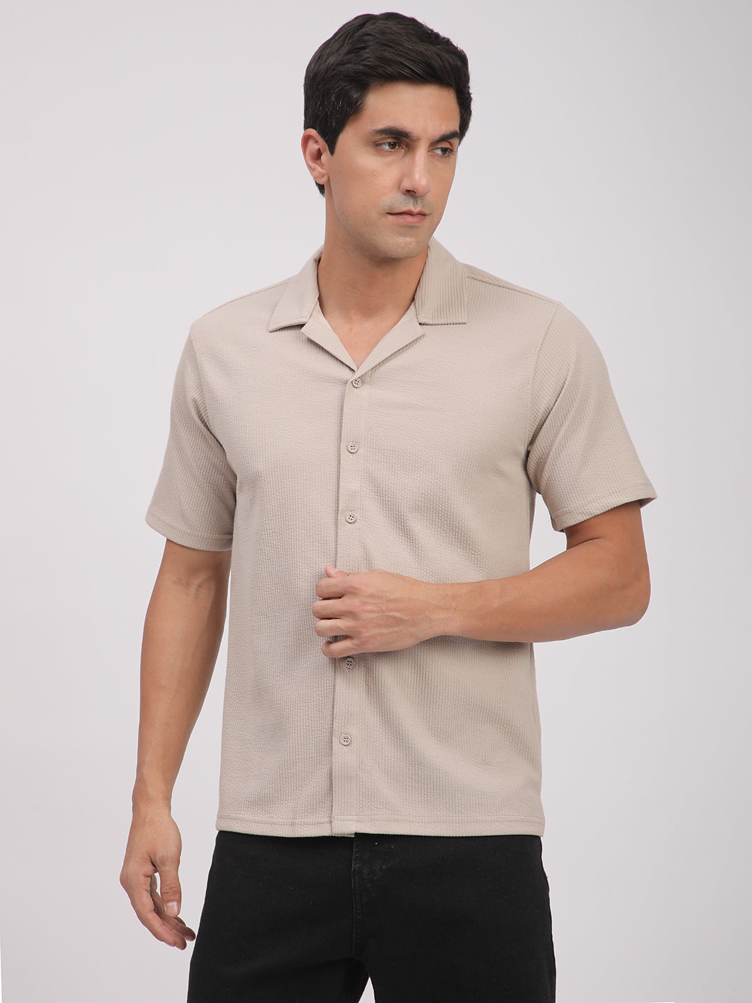 Regular Fit Corduroy Textured Shirt.(Ecru)