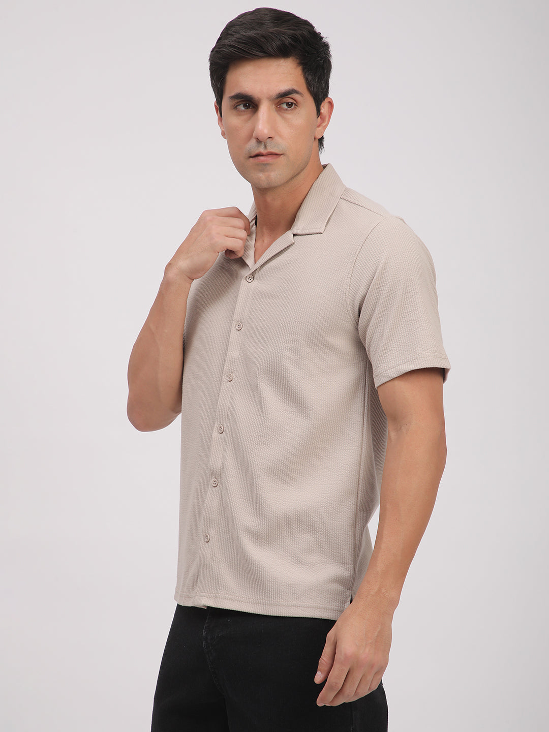 Regular Fit Corduroy Textured Shirt.(Ecru)