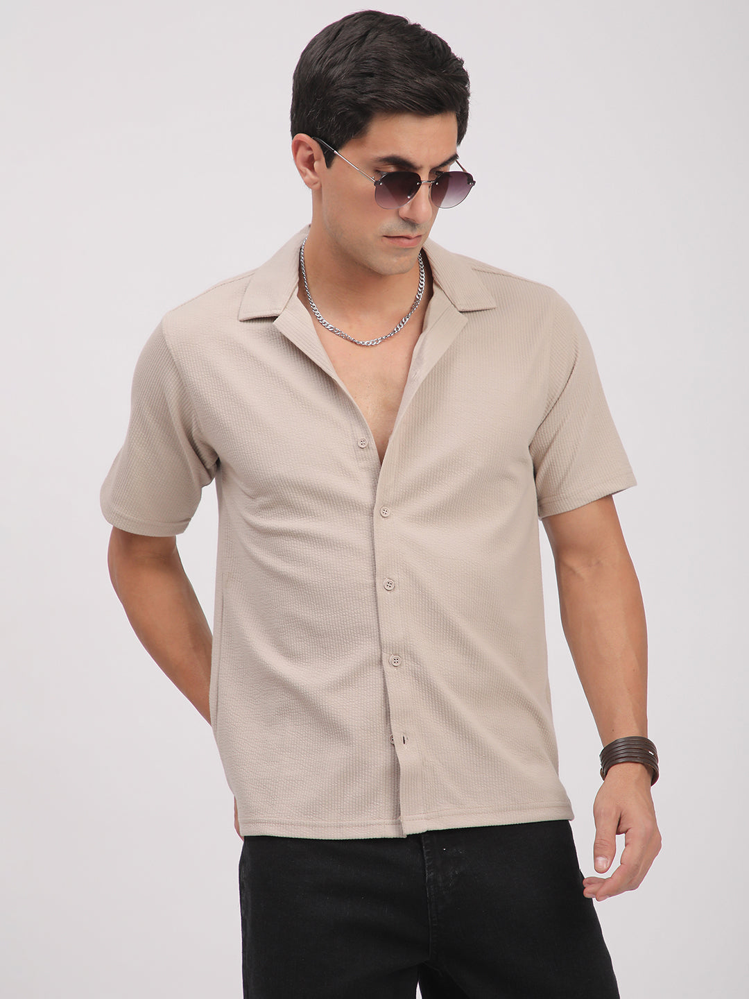Regular Fit Corduroy Textured Shirt.(Ecru)