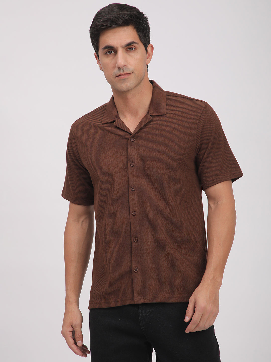 Regular Fit Corduroy Textured Shirt.(Brown)