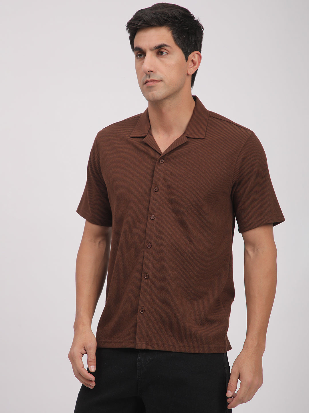 Regular Fit Corduroy Textured Shirt.(Brown)