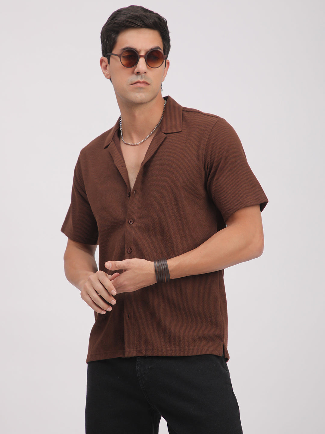 Regular Fit Corduroy Textured Shirt.(Brown)