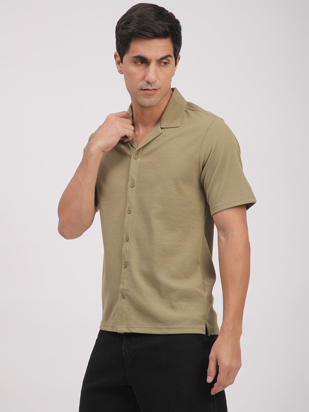 Regular Fit Corduroy Textured Shirt.(Skin)