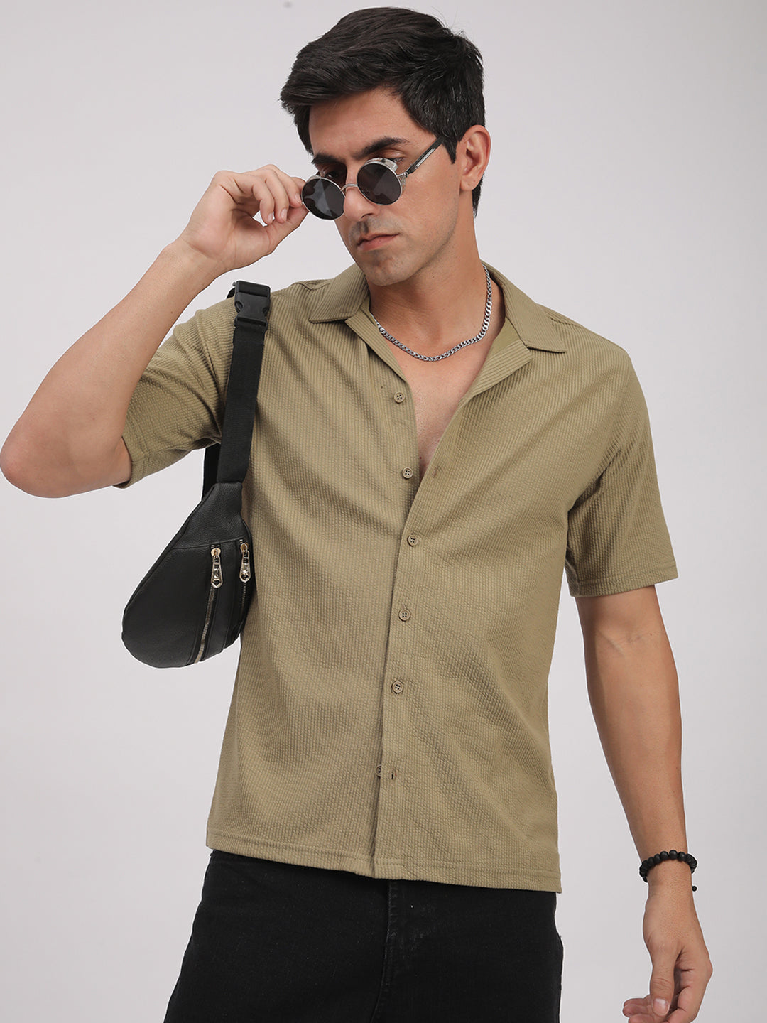 Regular Fit Corduroy Textured Shirt.(Skin)