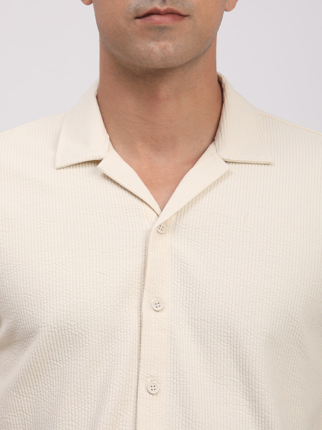 Regular Fit Corduroy Textured Shirt.(Off-White)