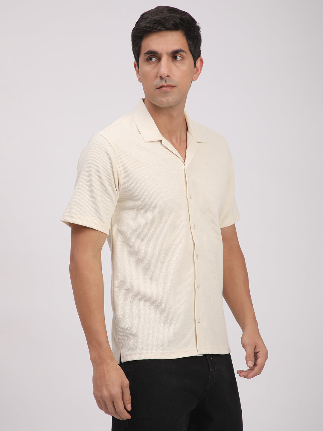 Regular Fit Corduroy Textured Shirt.(Off-White)