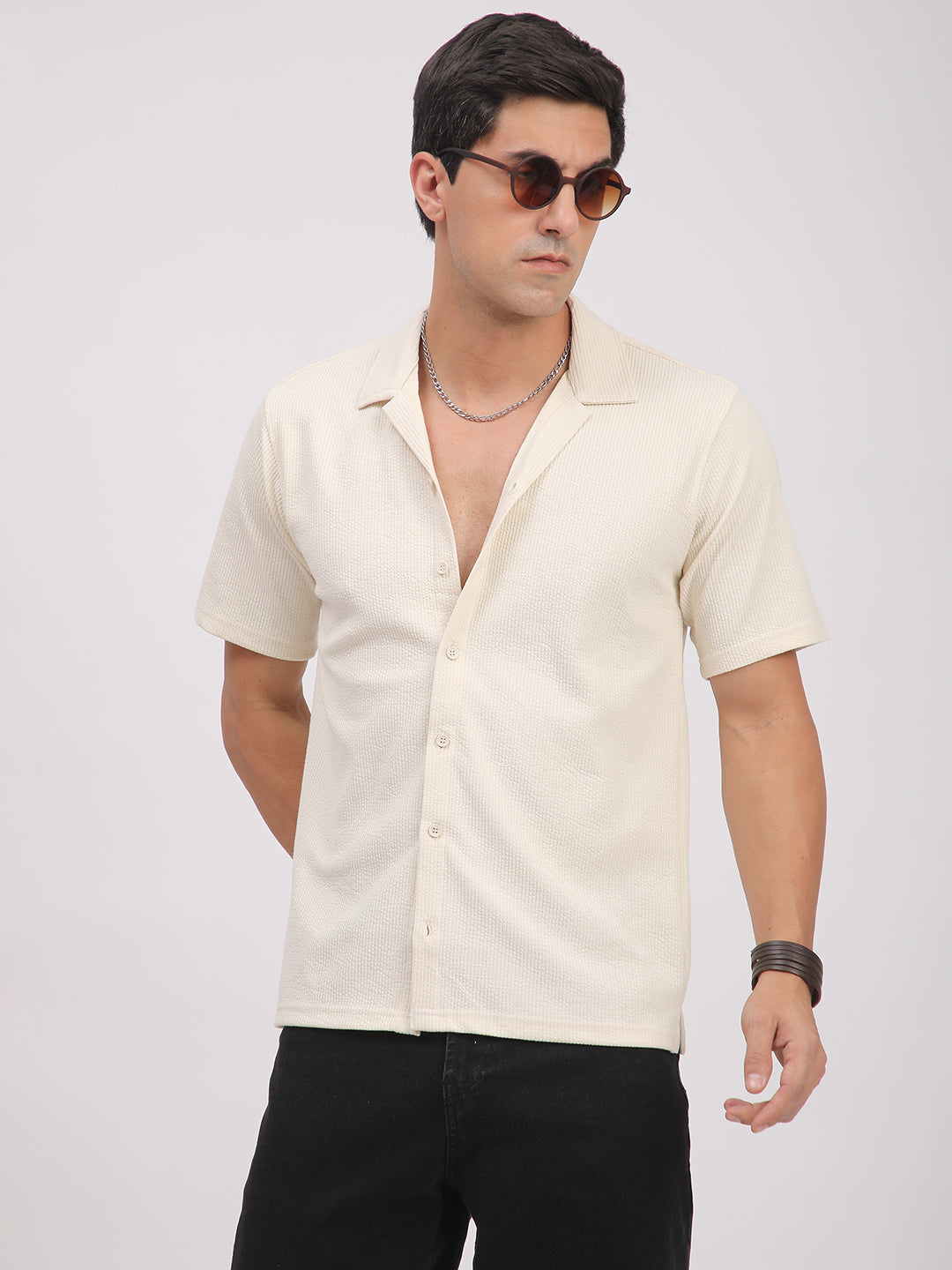 Regular Fit Corduroy Textured Shirt.(Off-White)