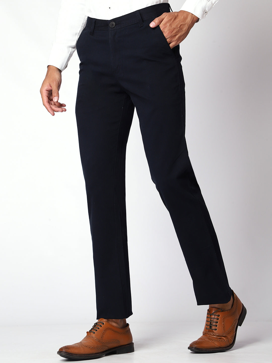 Navy Blue Casual Chinos For Men.