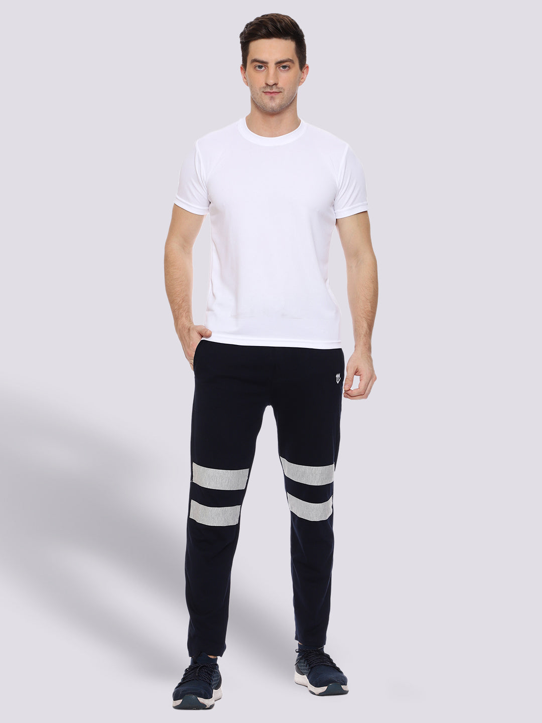 Blue Front Stripe Cotton Track Pant for Men