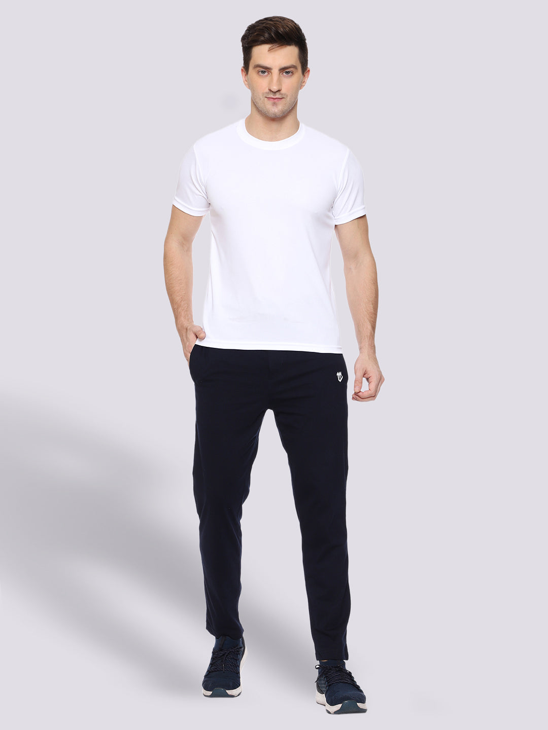 Side Stripe Blue Cotton Track Pant for Men