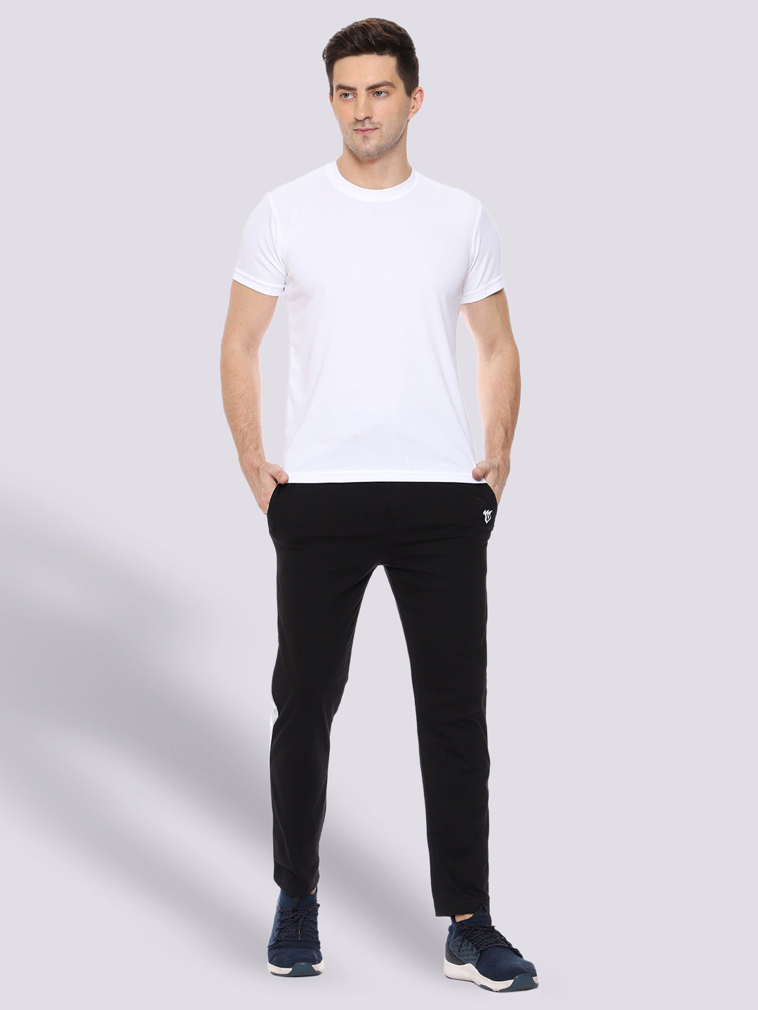 Black Side Stripe Cotton Track Pant for Men