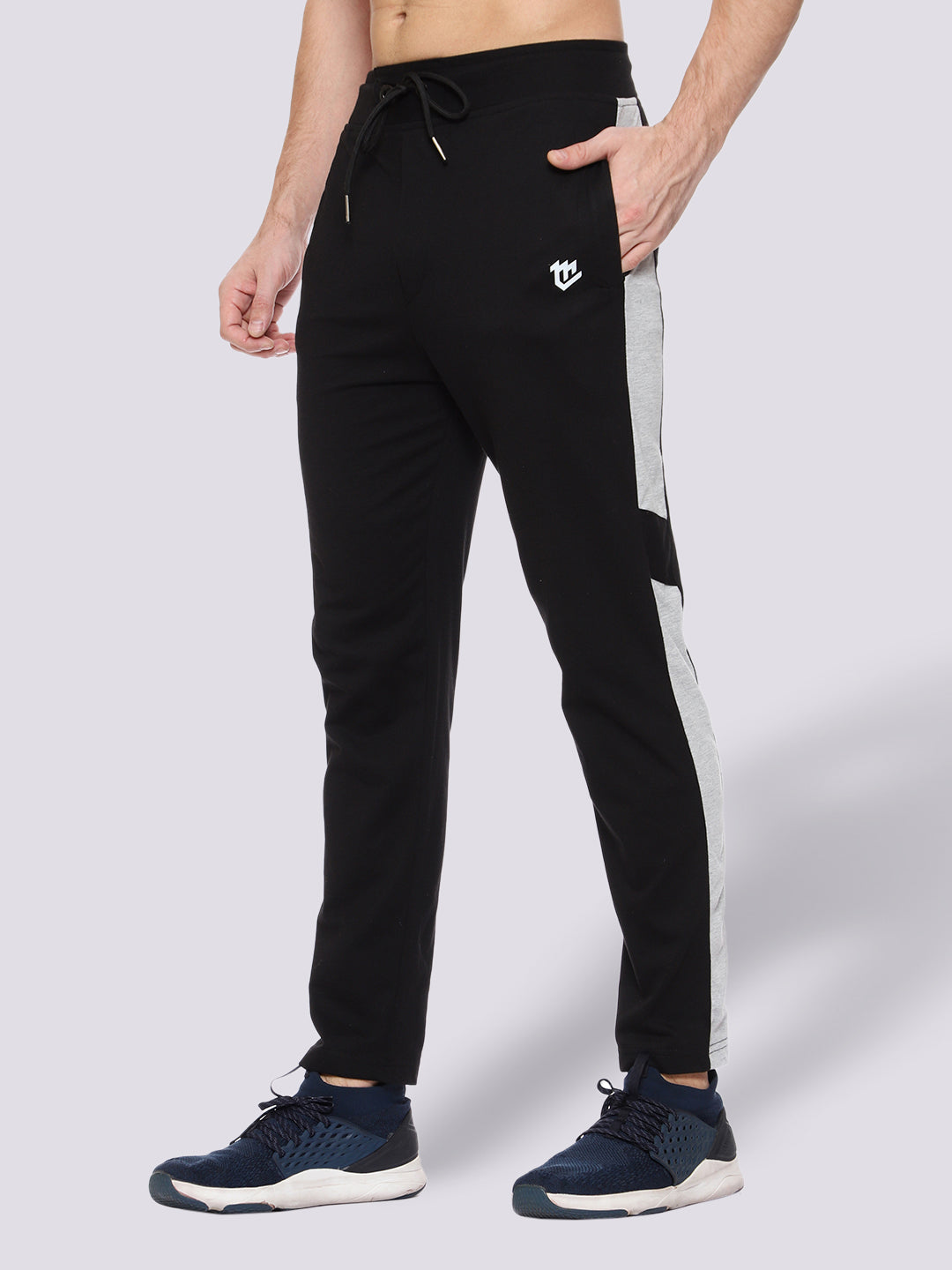 Black Side Stripe Cotton Track Pant for Men