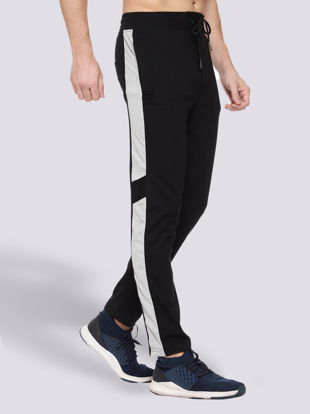 Black Side Stripe Cotton Track Pant for Men