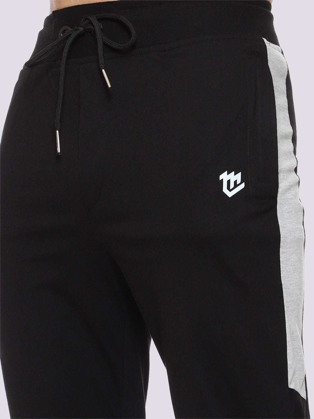 Black Side Stripe Cotton Track Pant for Men
