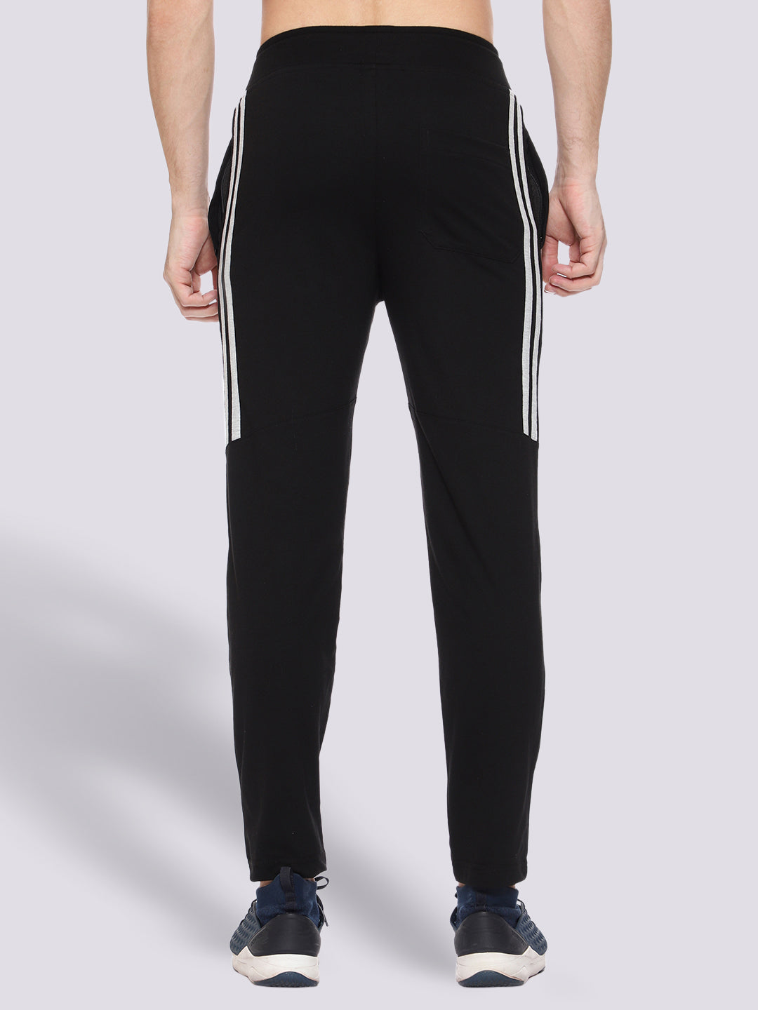 Side Stripe Black Cotton Track Pant for Men