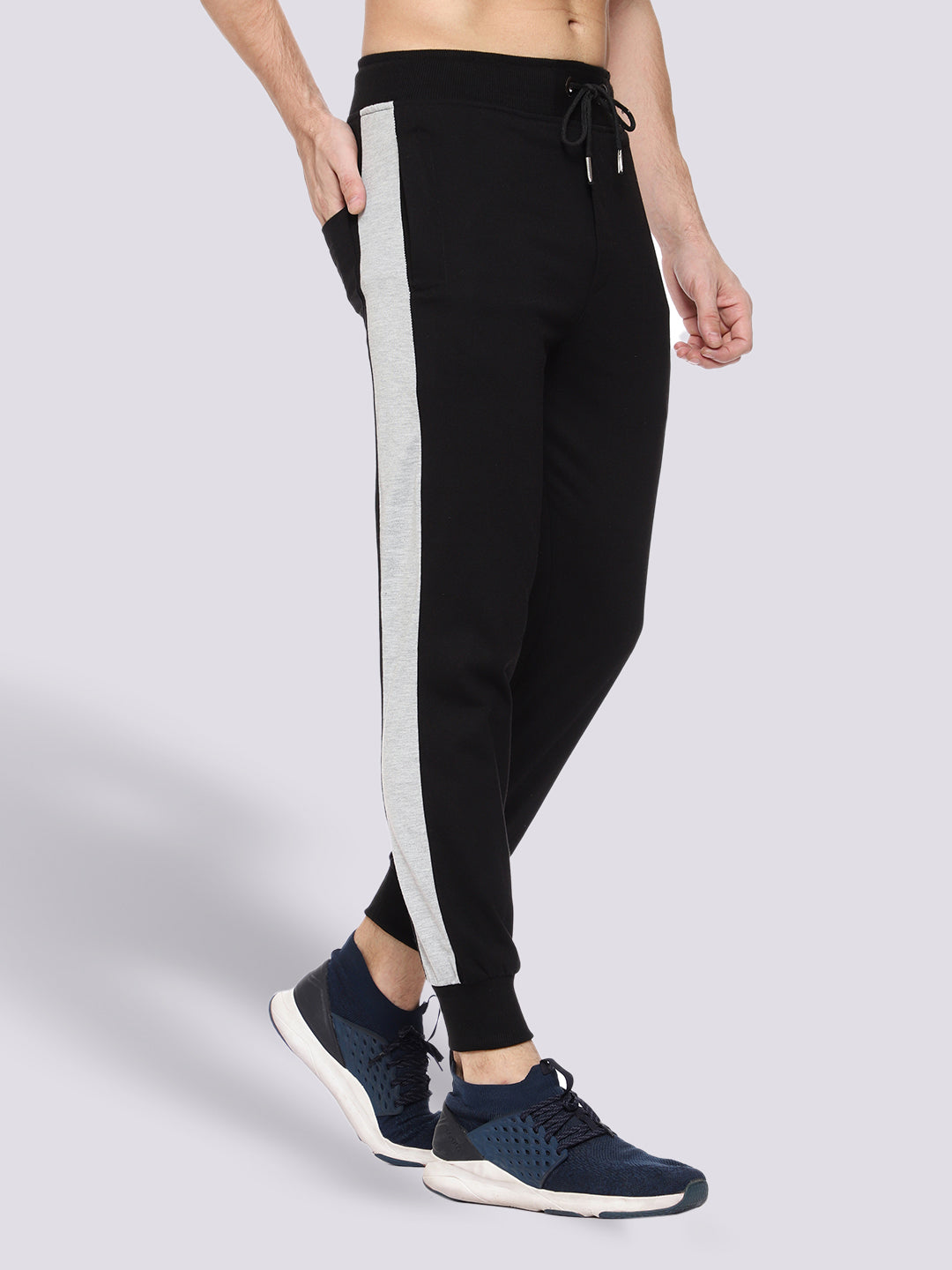 Side Stripe Black Cotton Track Pant for Men.