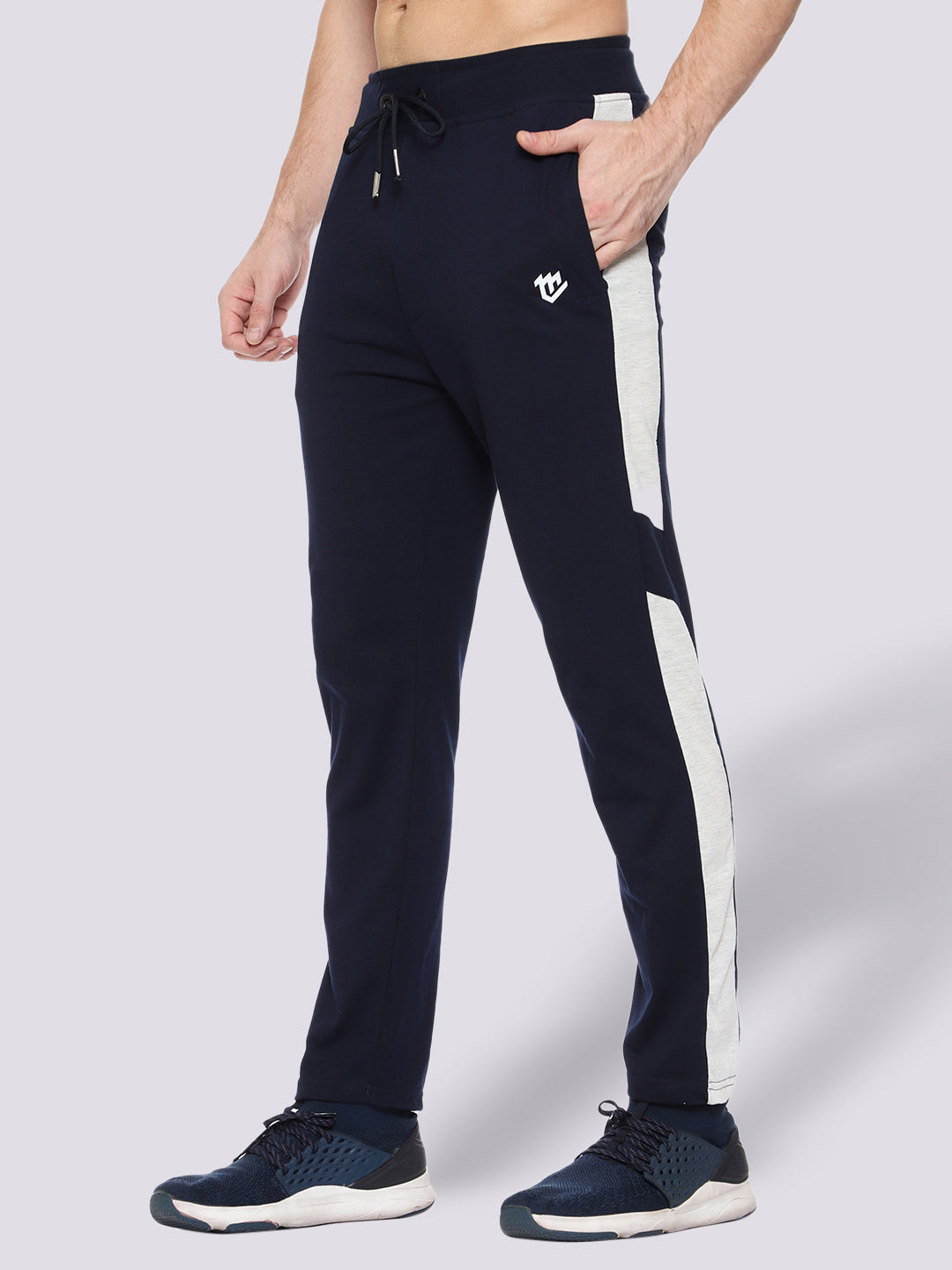 Navy Blue Side Stripe Cotton Track Pant for Men