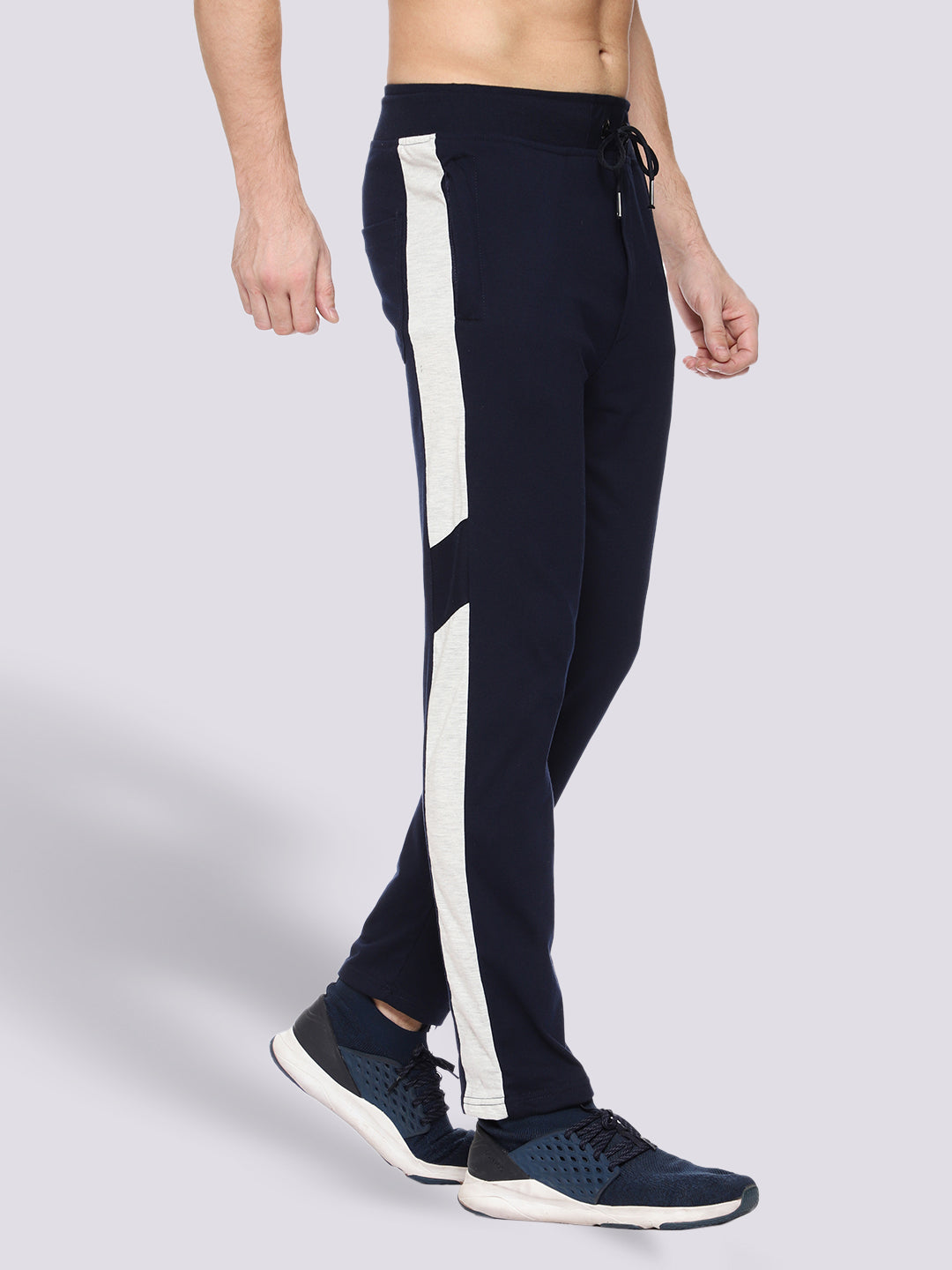 Navy Blue Side Stripe Cotton Track Pant for Men