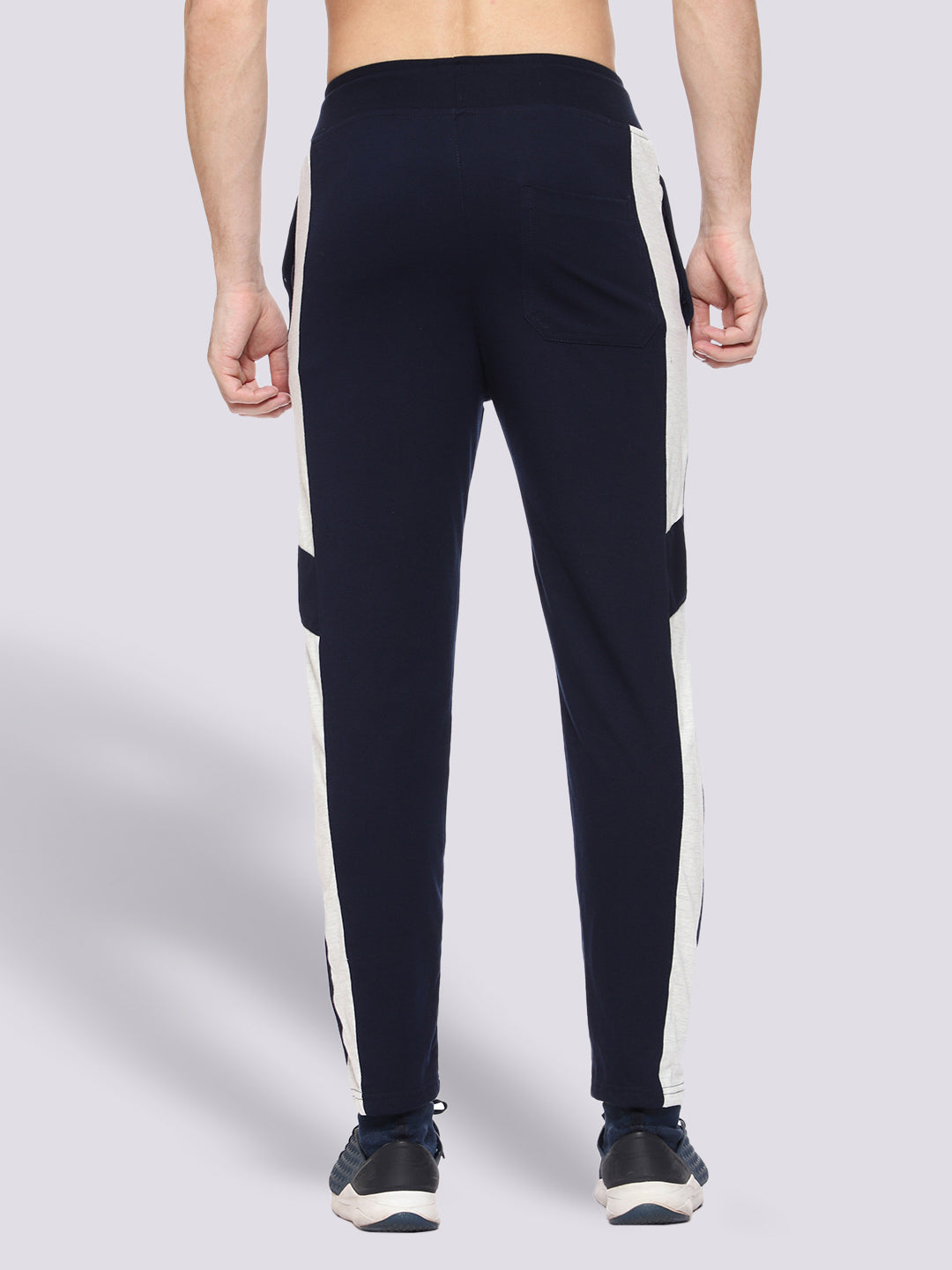 Navy Blue Side Stripe Cotton Track Pant for Men