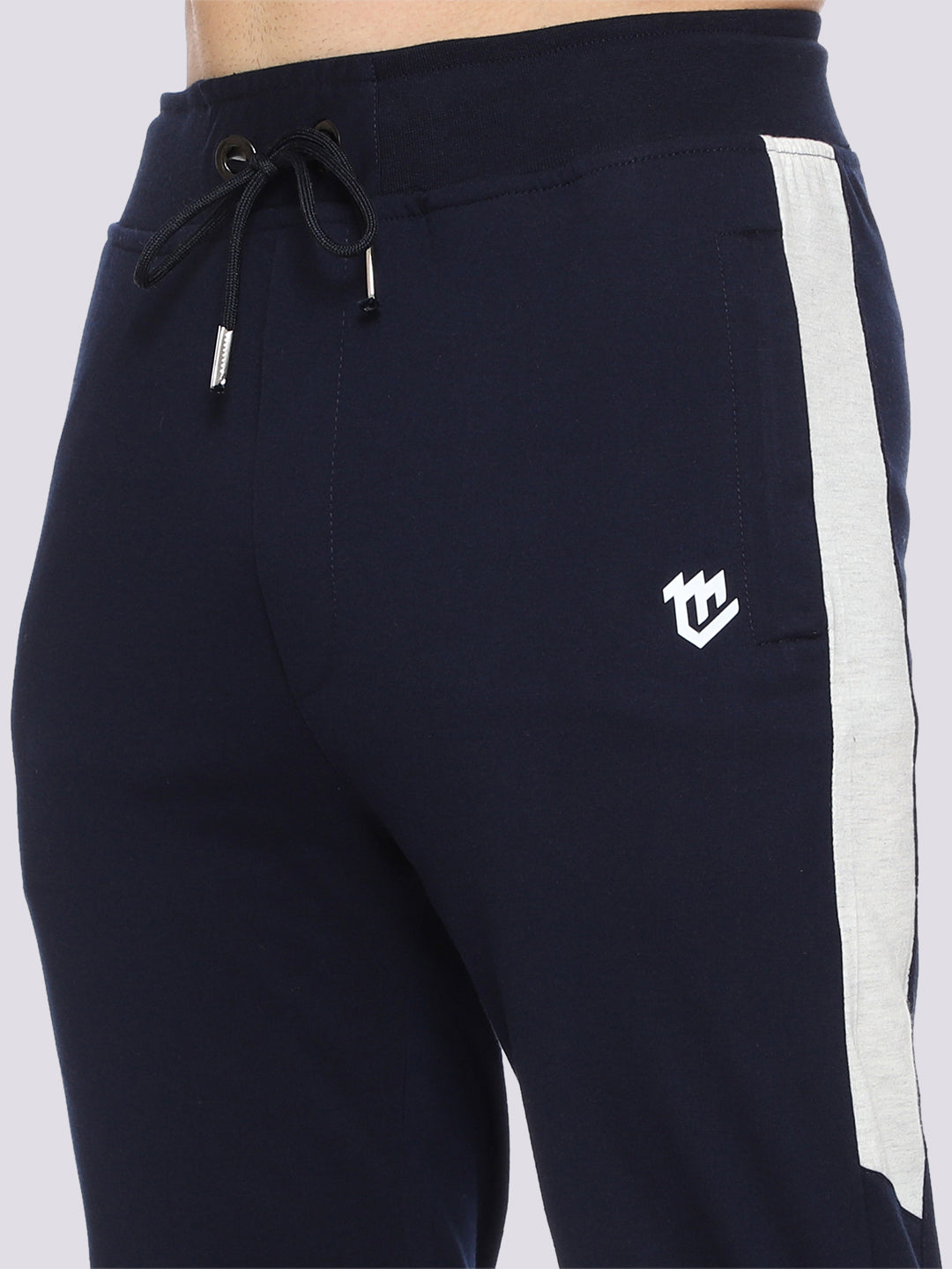 Navy Blue Side Stripe Cotton Track Pant for Men