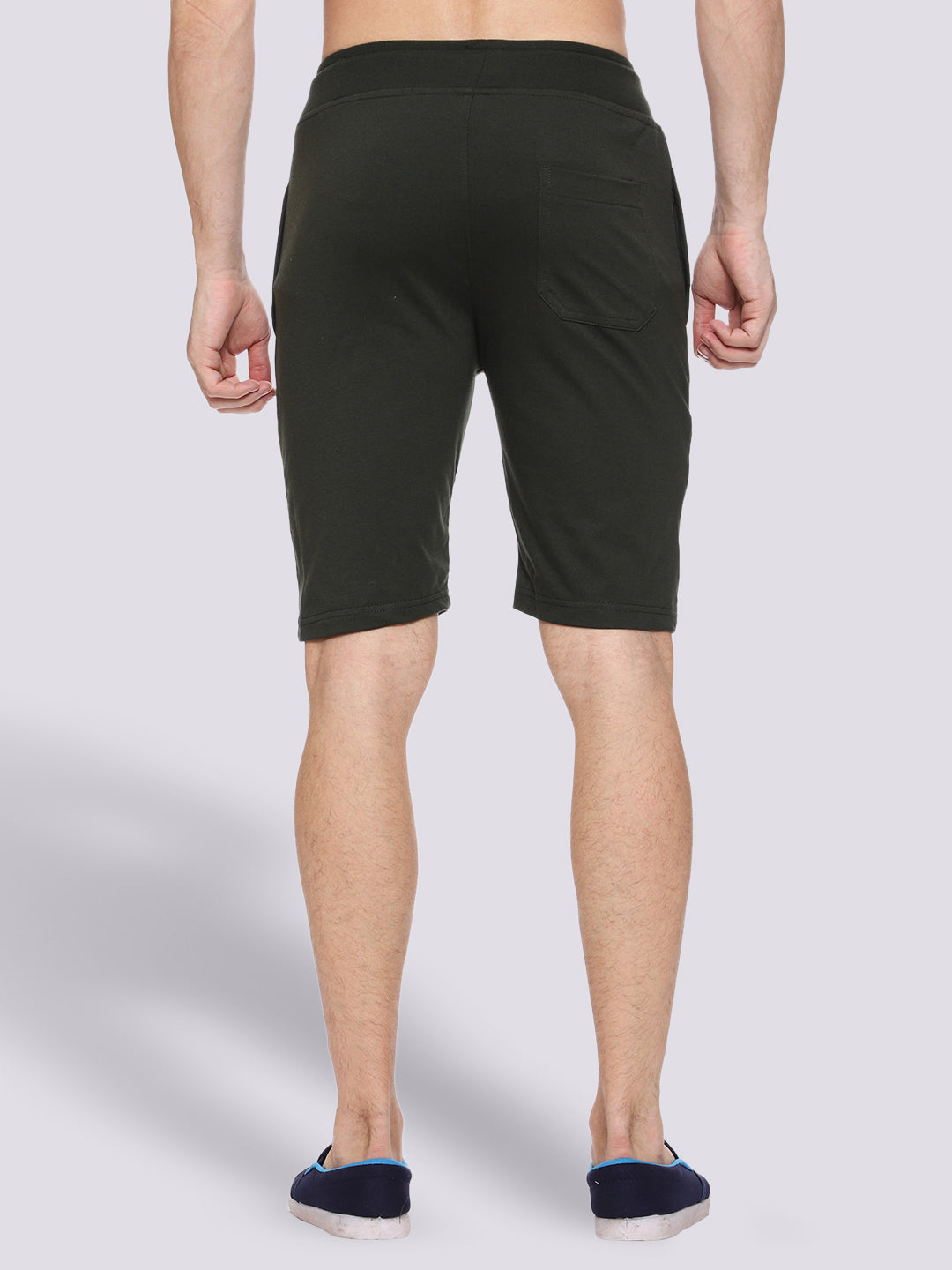 Side Piping Olive Green Shorts For Men