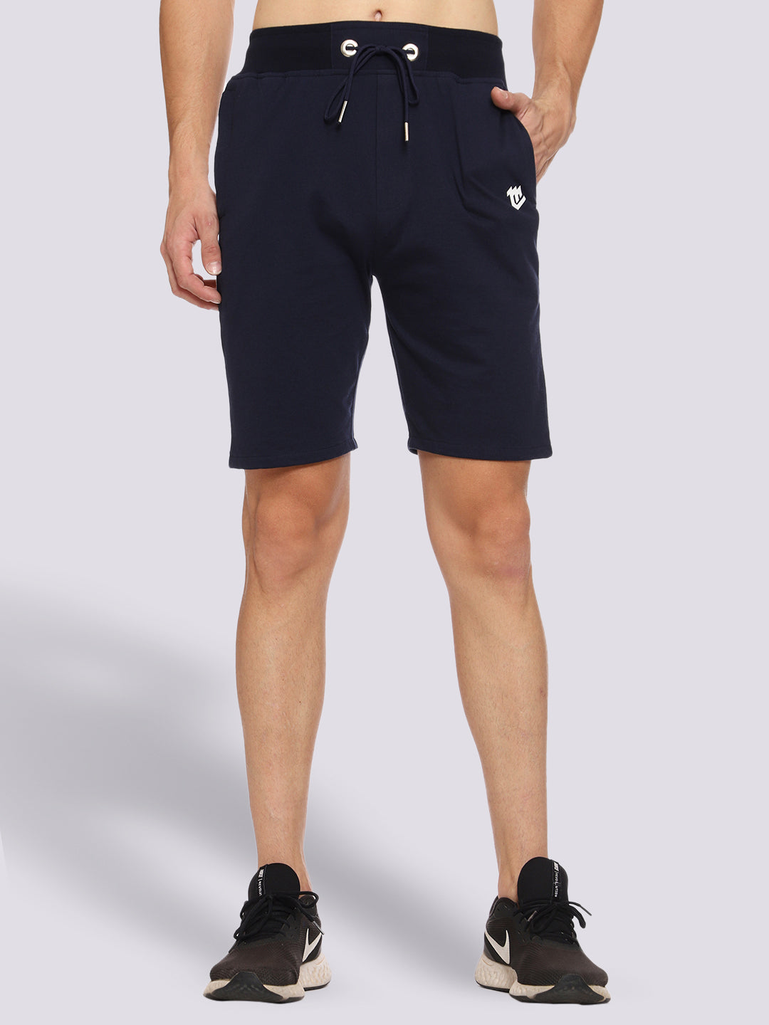 Navy Blue Color-Blocked Shorts For Men