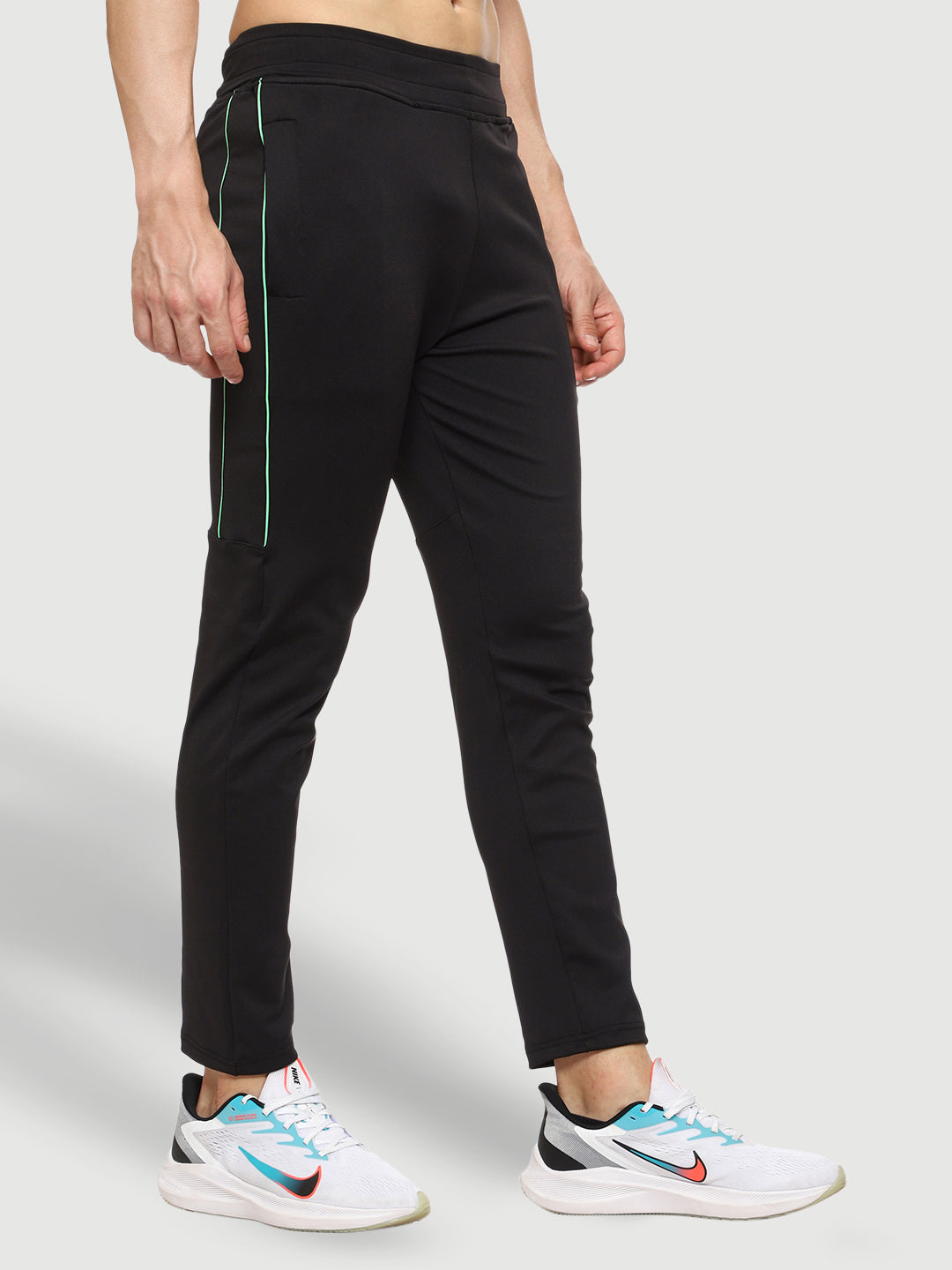 Rapid Dry Black Solid Stripe Track Pant for Men