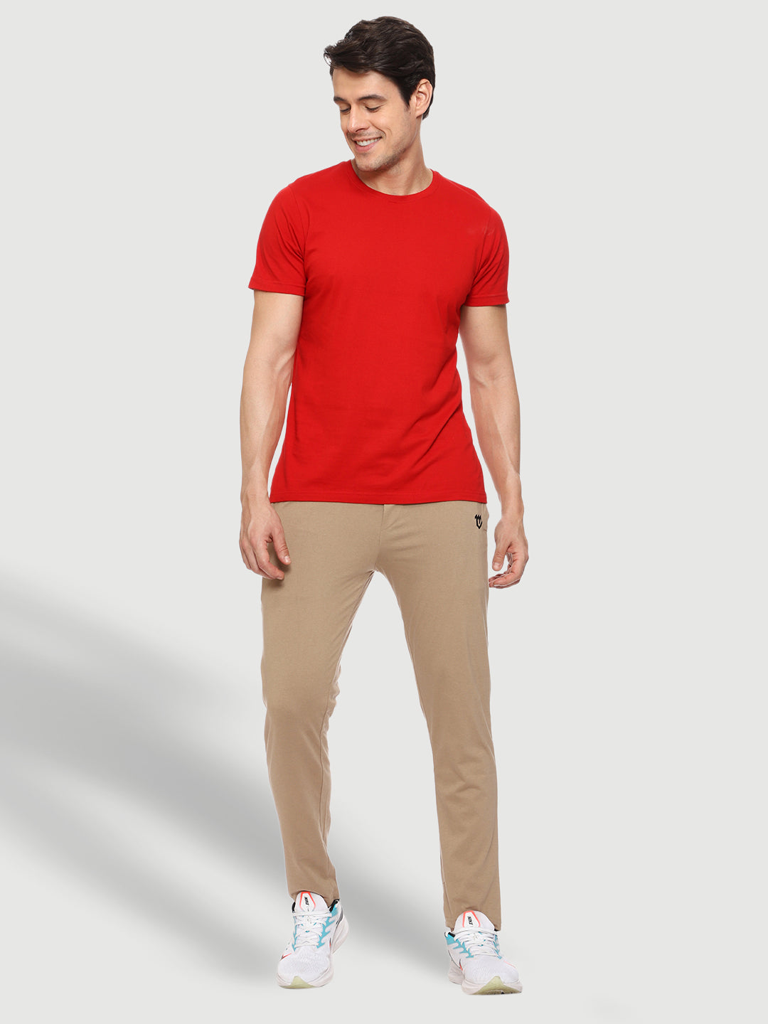 Beige Color-Blocked Cotton Track Pant for Men.