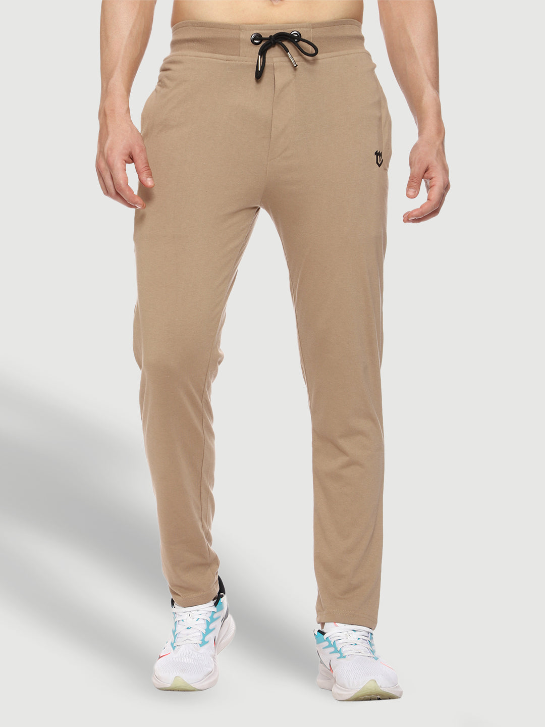 Beige Color-Blocked Cotton Track Pant for Men.