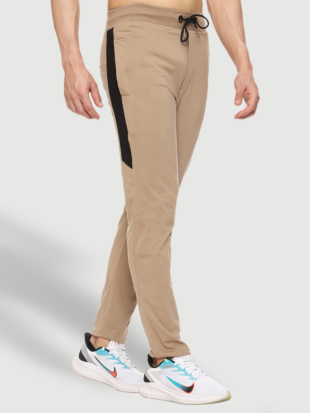 Beige Color-Blocked Cotton Track Pant for Men.