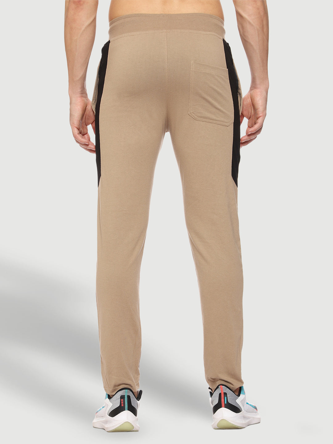 Beige Color-Blocked Cotton Track Pant for Men.
