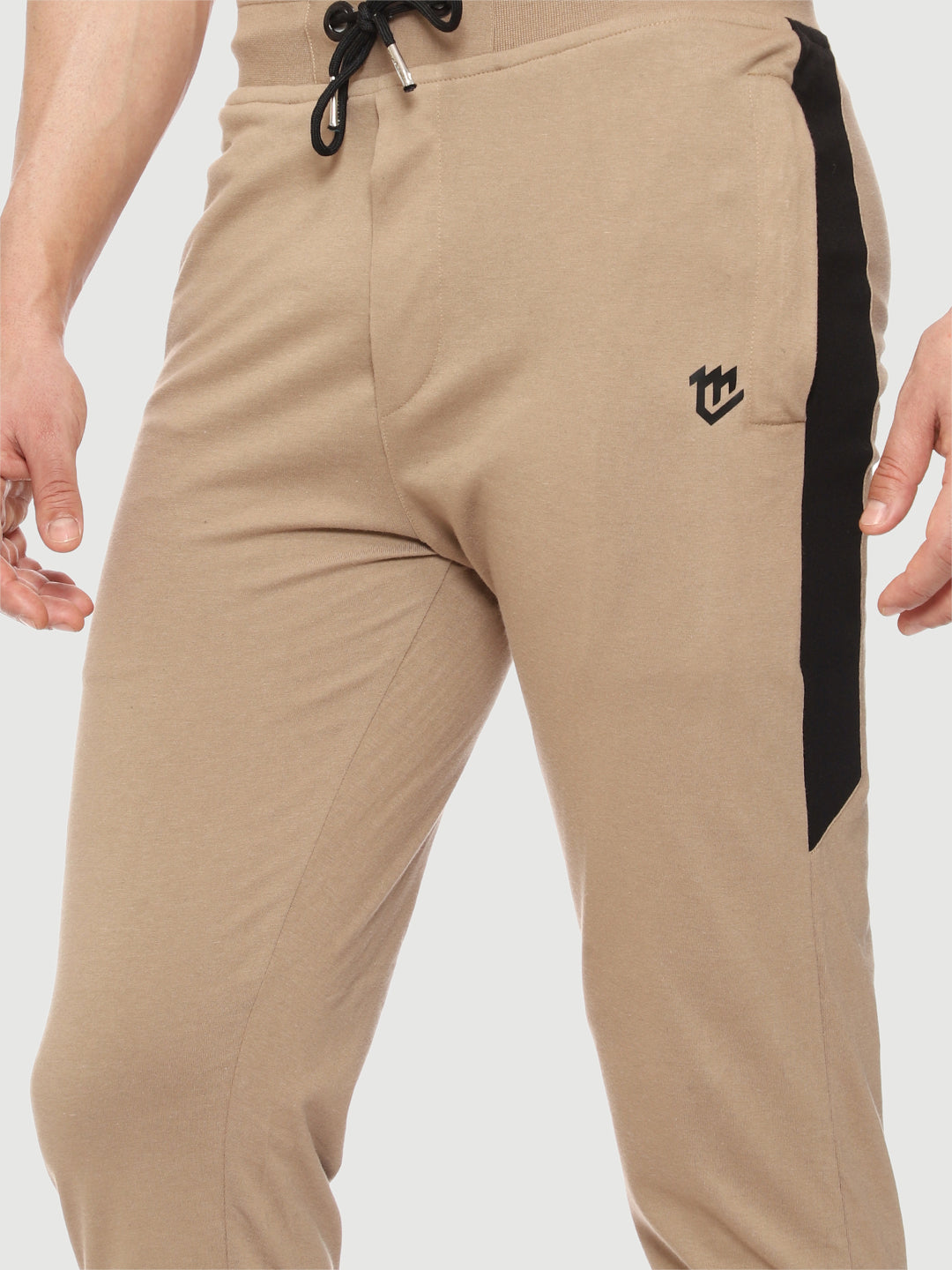 Beige Color-Blocked Cotton Track Pant for Men.