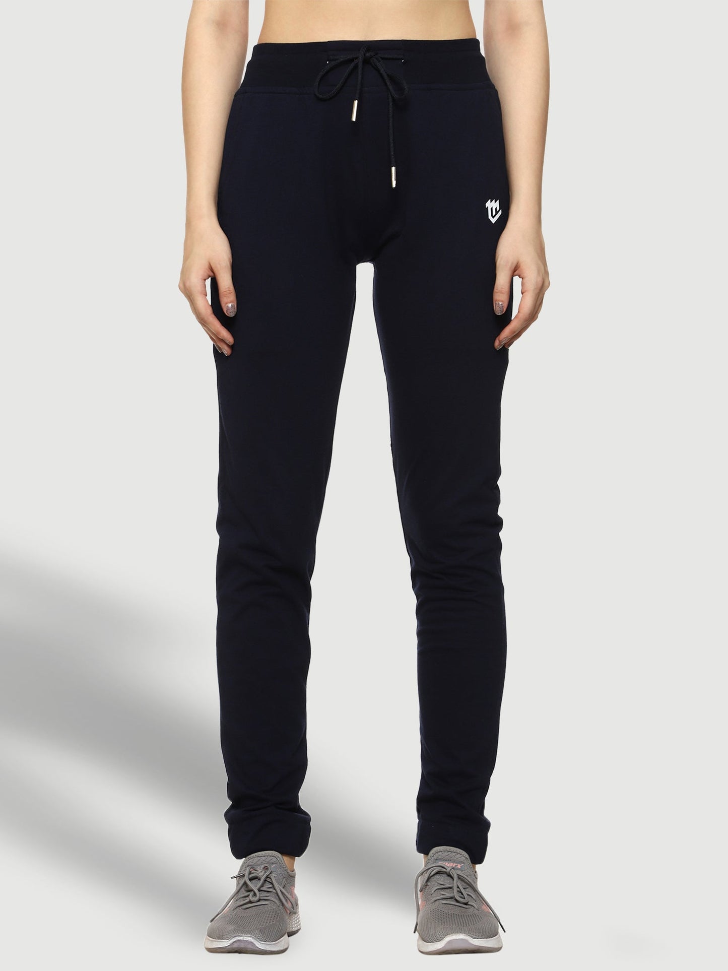 Blue Elastic Bottom Cotton Track Pant For Women