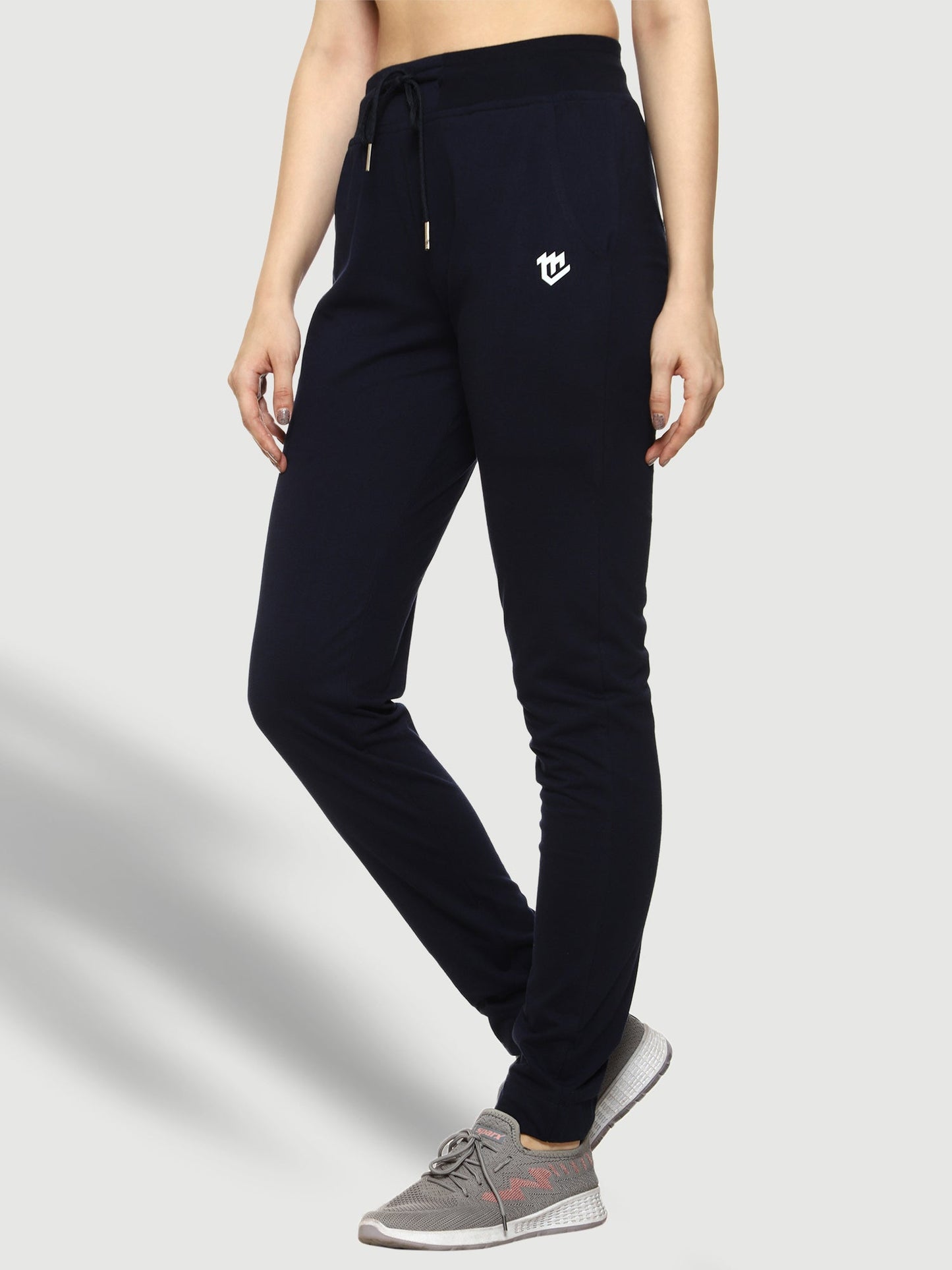 Blue Elastic Bottom Cotton Track Pant For Women