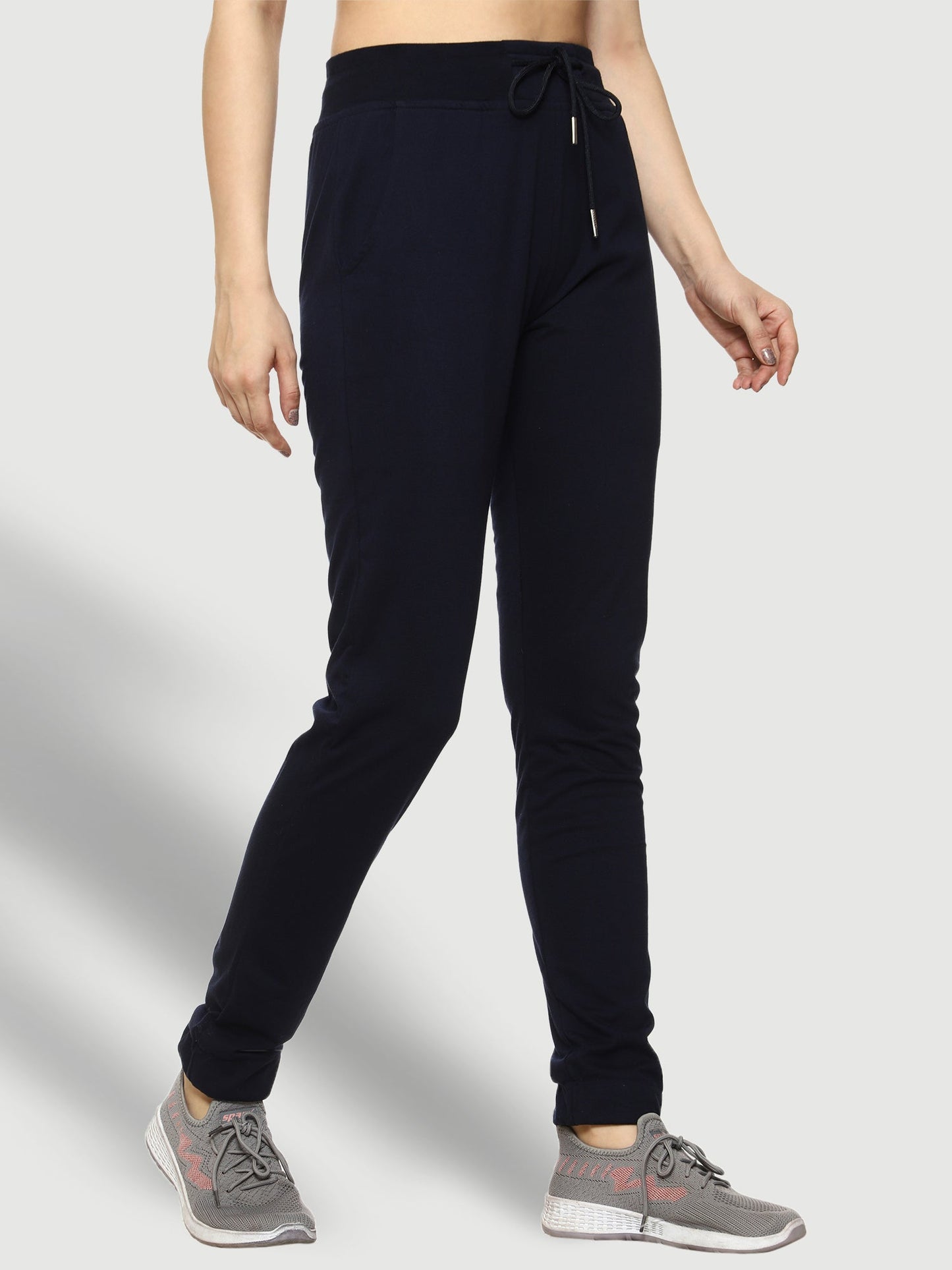 Blue Elastic Bottom Cotton Track Pant For Women