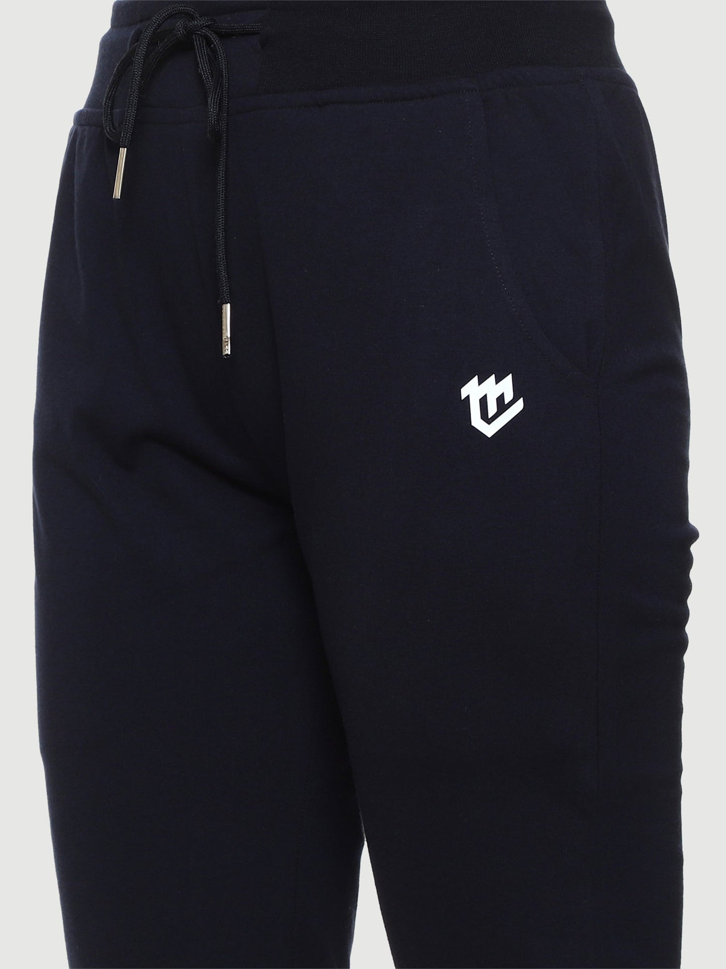 Blue Elastic Bottom Cotton Track Pant For Women