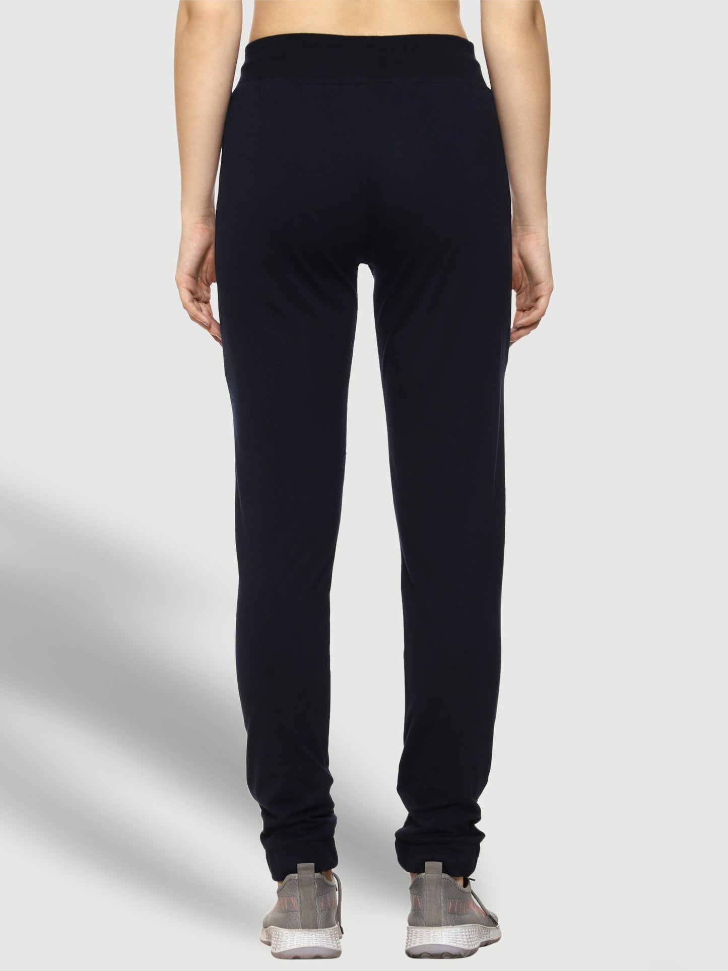 Blue Elastic Bottom Cotton Track Pant For Women