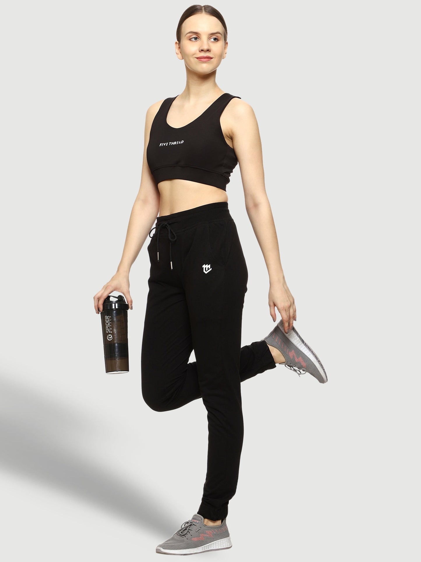 Black Elastic Bottom Cotton Track Pant For Women