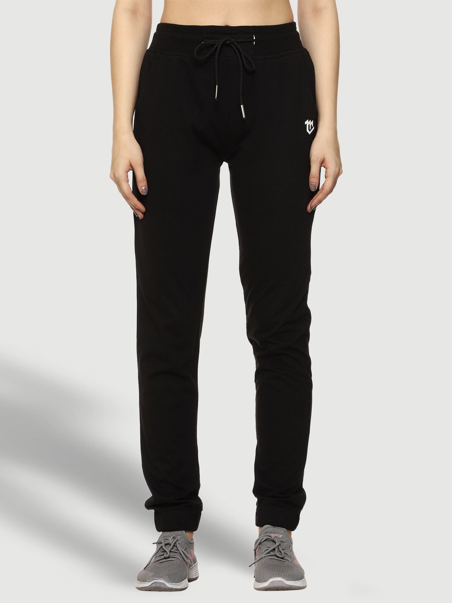 Black Elastic Bottom Cotton Track Pant For Women
