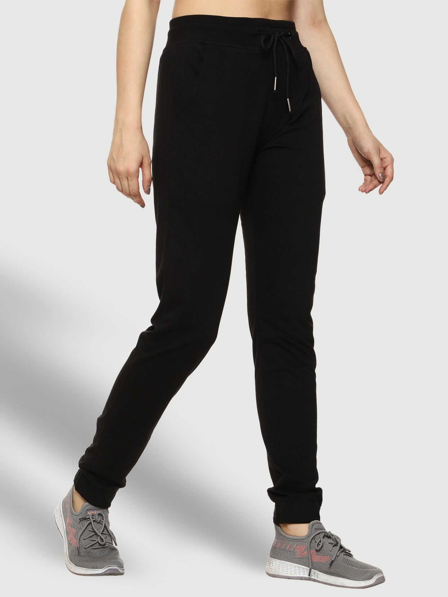 Black Elastic Bottom Cotton Track Pant For Women