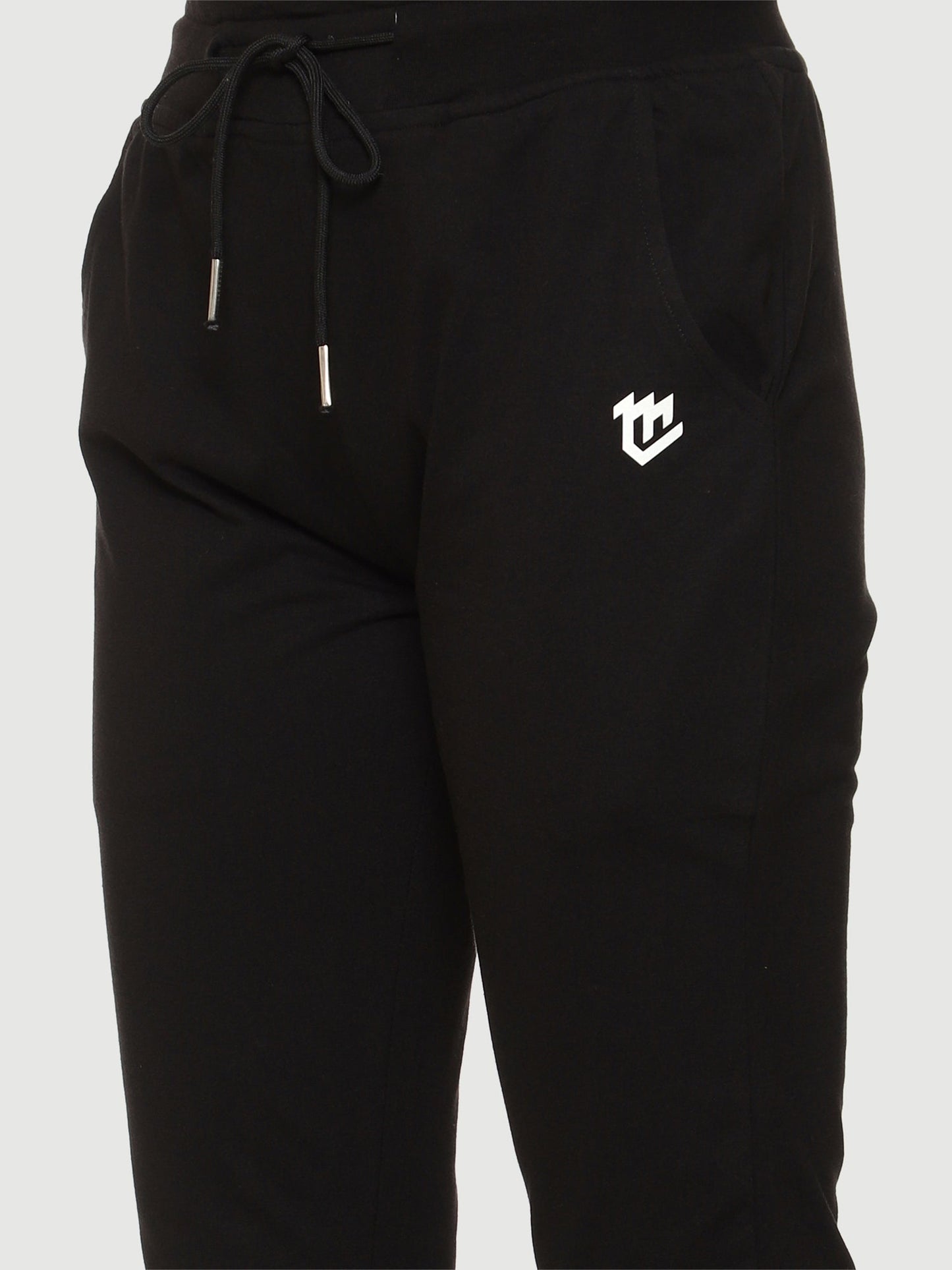 Black Elastic Bottom Cotton Track Pant For Women
