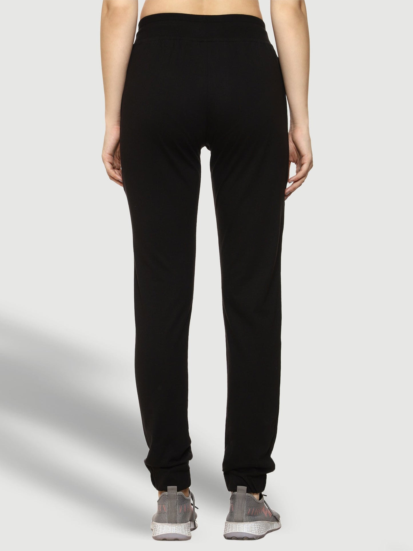 Black Elastic Bottom Cotton Track Pant For Women