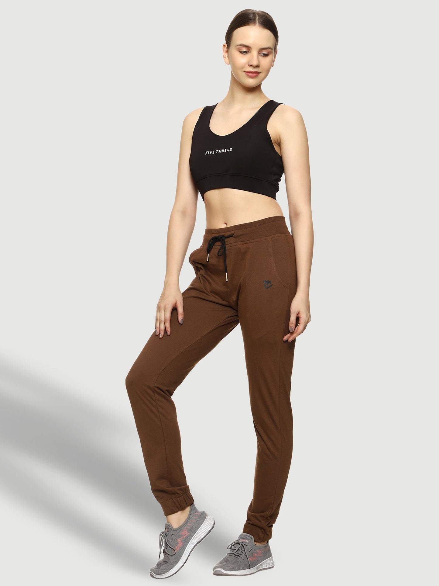 Brown Elastic Bottom Cotton Track Pant For Women