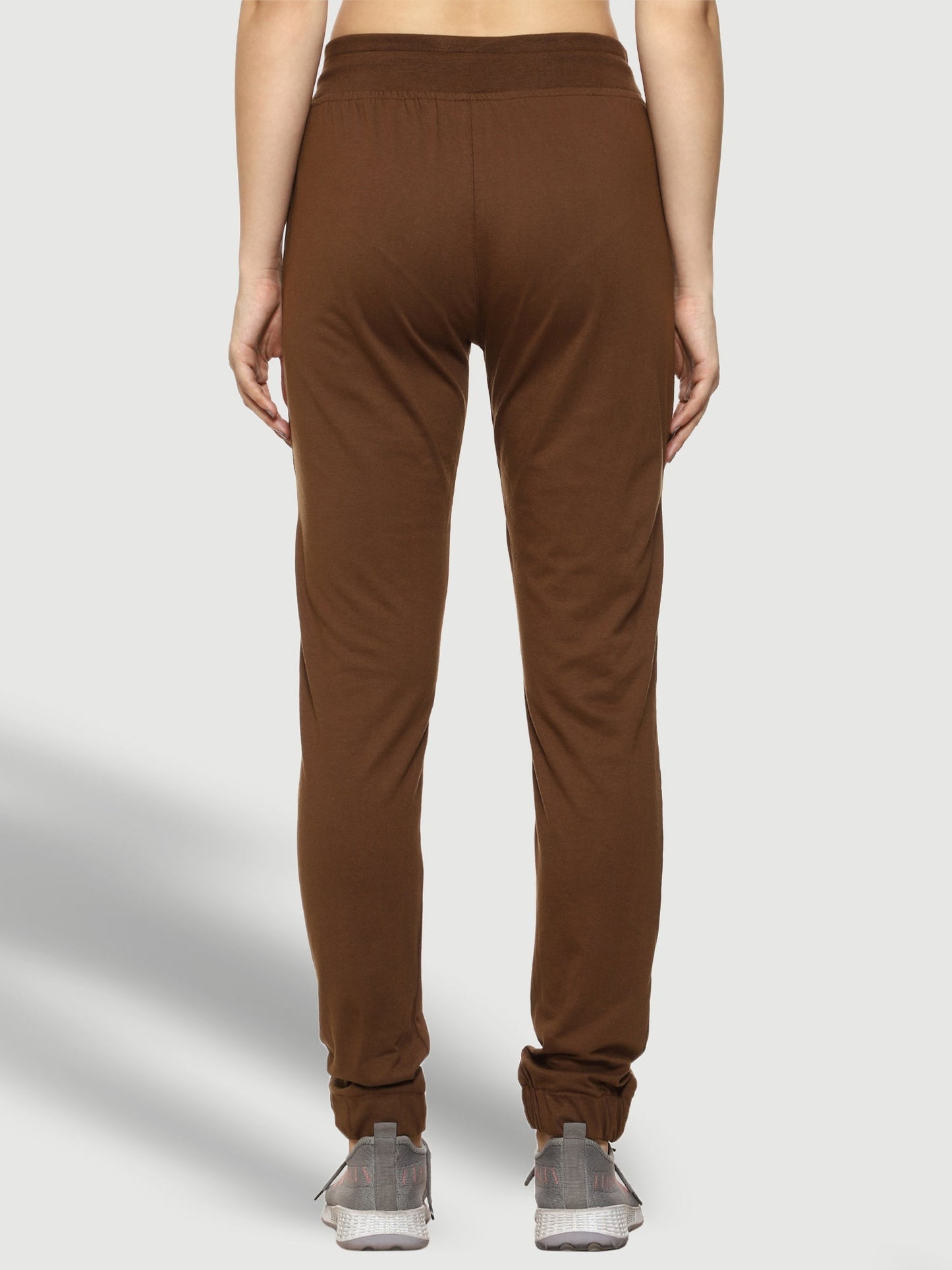 Brown Elastic Bottom Cotton Track Pant For Women