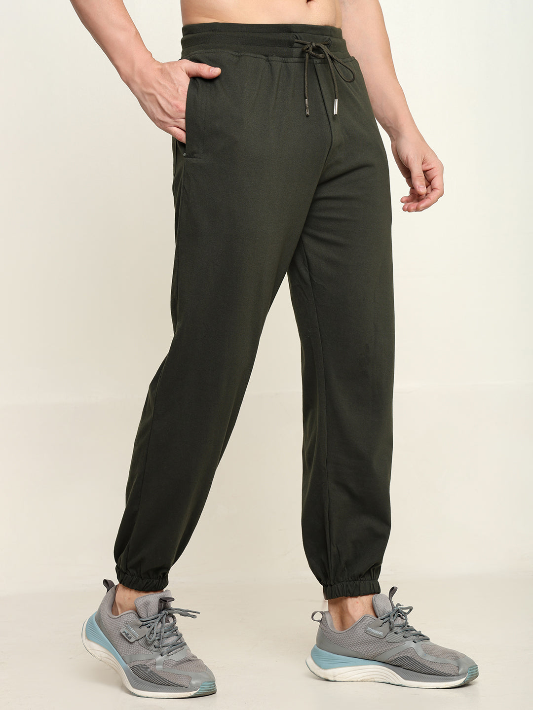 Breathable Loose Fit Cotton Track Pant for Men.(Olive Green)