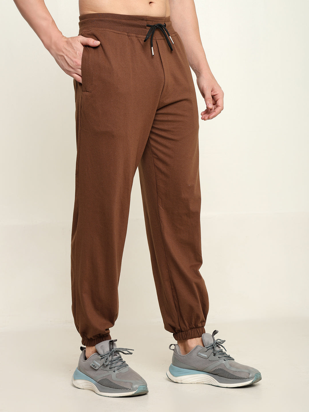 Breathable Loose Fit Cotton Track Pant for Men.(Brown)