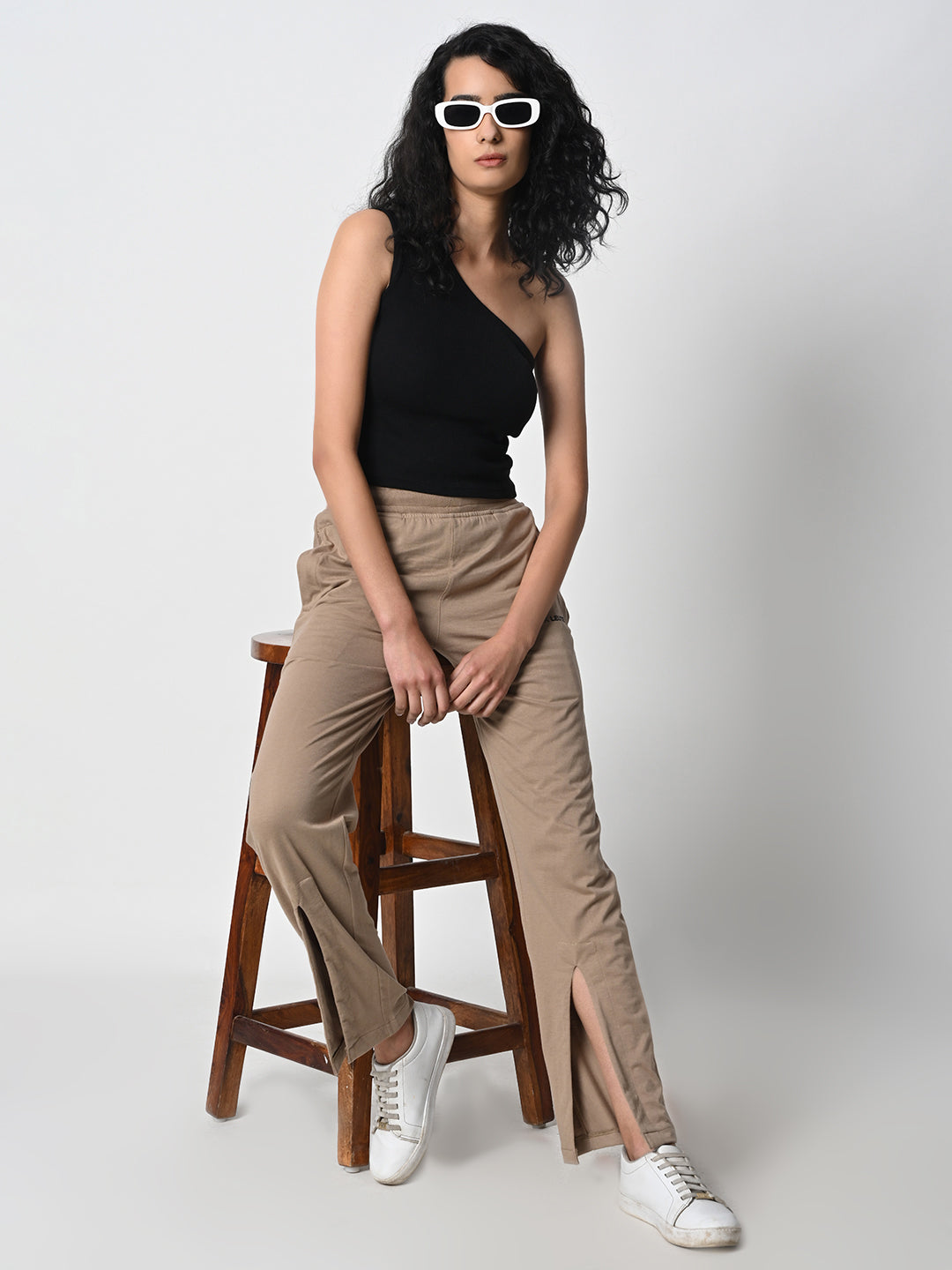 Front Slit Beige Track Pant for Women.