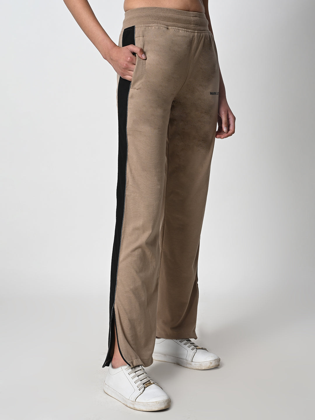 Reflective Side Stripe Cotton Track Pant for Women (Beige)