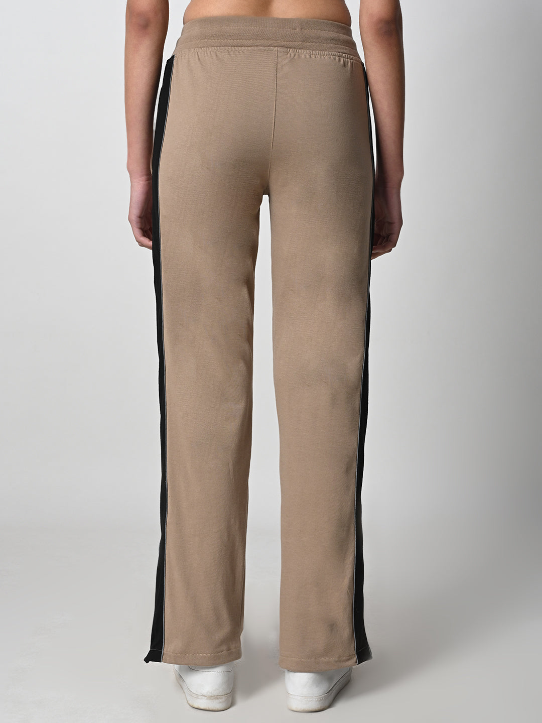 Reflective Side Stripe Cotton Track Pant for Women (Beige)